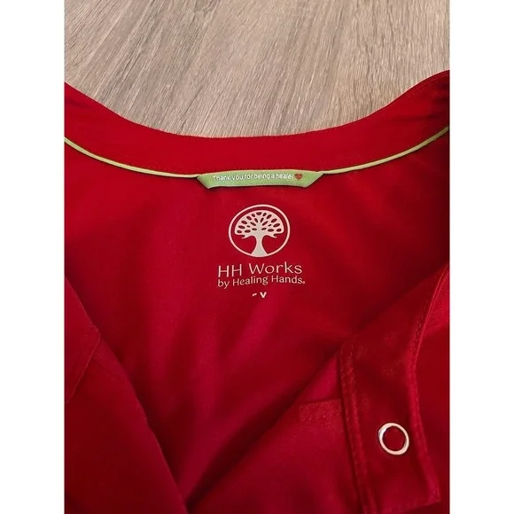 HH Works by Healing Hands Womens Red Long Sleeve Scrub Snap Front Sz XL? - Picture 3 of 8